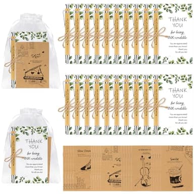 20 Sets Thank you Gift Motivational Pens Employee Appreciation Gifts Inspirational Personalised Bamboo Ballpoint Pens with Inspirational Cards Christmas Gift for Colleagues Teacher Volunteer Bulk Gift - Image 1