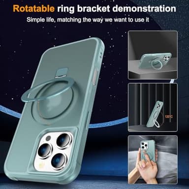 CHAOFEnG Magnetic Compatible with iPhone 16 Pro Max Case with Stand [Military Grade Drop Tested][Compatible with Magnet] Ring Translucent Slim Hard Back Soft Edge, Teal Green - Image 5