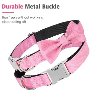 Jumpress Dog Collar with Bow for Small Medium Large Dogs, Cute Bling Dog Bow Tie Collar with Metal Buckle, Soft & Durable for Small Dogs Walking (Light Pink, S) - Image 7