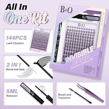 B&Q Fairy Lash Clusters Kit Natural Lashes Clusters Wispy Invisible Band Manga Lashes Individual Lashes Bond and Seal Eyelash Extension Kit Easy Removal (Fairy Kit-8-18MIX) - Image 5