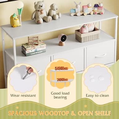 WLIVE White Dresser for Bedroom, 5 Drawer Dressers with Charging Station, Fabric Chest of Drawers with Open Shelves, Storage Dresser for Living Room, Closet, Entryway - Image 6