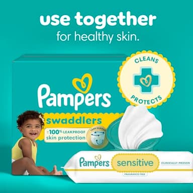 Pampers Swaddlers Disposable Baby Diapers Size 1, 198 Count with Sensitive Water Based Baby Wipes 12 Flip-Top Packs (1008 Wipes Total) - Image 18