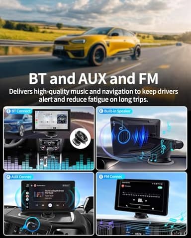 Portable Apple Carplay Screen for Car, 7" HD Car Stereo Touchscreen with Wireless CarPlay & Android Auto, Mirror Link, Bluetooth, Voice Control, Memory Card Playback, AUX - Fits All Vehicles - Image 8