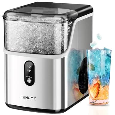 EUHOMY Nugget Ice Makers Countertop, Pebble Ice Maker Machine with 35lbs/24H Soft Ice, Self-Cleaning Sonic Ice Maker with Ice Scoop&Basket, Pellet Ice Maker for Home/Kitchen/Office(Stainless Steels) - Image 1