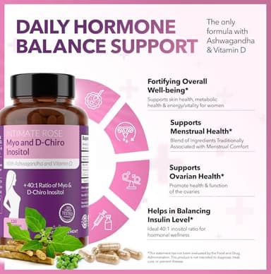 Intimate Rose Myo-Inositol & D-Chiro Inositol Supplement for Women - Hormone Balance & Ovarian Support for Women - Ideal 40:1 Ratio, Vitamin D3 + Ashwagandha - Image 3