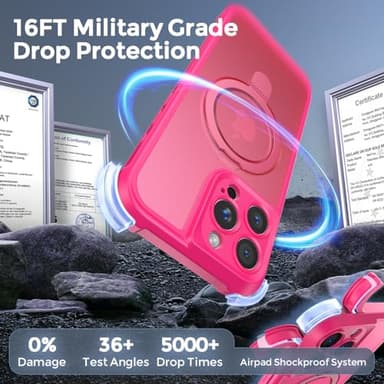 MOCCA Design for iPhone 16 Pro Max Case with Magnetic Invisible Stand [Full Camera Protection] [Compatible with Magsafe] Military Drop Shockproof Translucent Matte Phone Case Cover 6.9",Hot Pink - Image 5