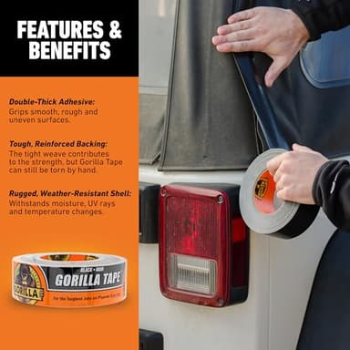 Gorilla Duct Tape, Black Tape, 1.88" x 35 yd (Pack of 1) - Heavy Duty and Weather Resistant for Indoor or Outdoor - Image 4
