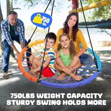 Trekassy 750 lb Spider Web Saucer Swing 40 inch for Tree Kids with Steel Frame and 2 Hanging Straps-Rainbow - Image 2