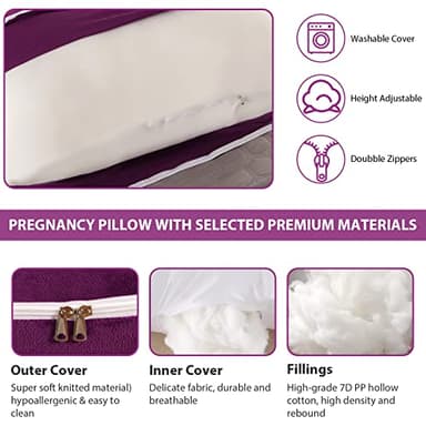 BATTOP Pregnancy Pillows for Sleeping,Full Body Pillow for Pregnancy Women with Removable Cover,Support for Back,HIPS,Legs,Belly,Must Have Maternity Pillow - Image 3