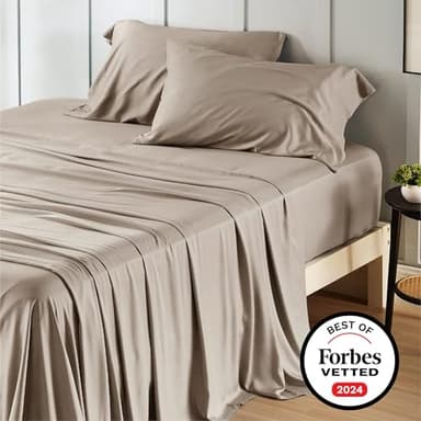 Bedsure GentleSoft King Size Sheets Set, Cooling Sheets for Hot Sleepers, Rayon Derived from Bamboo, Breathable & Soft, Deep Pocket Up to 16 Inches, Hotel Luxury Silky Bedding, Simply Taupe - Image 7
