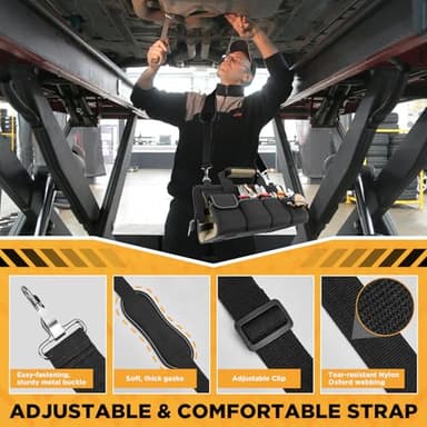 Goovilla Tool Bag 15.5 Inch with 1 Pouch | 17-Pocket Portable Tool Box Organizer Storage with Adjustable Strap, Soft Handle and Durable Zipper | Heavy Duty Tool Bags for Men, Father’s Day (Khaki) - Image 5
