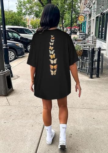 Womens Oversized Tshirt Graphic Tees Crew Neck Summer Short Sleeve Loose Fit Tops (A-Butterfly Print Black, 4XL) - Image 2