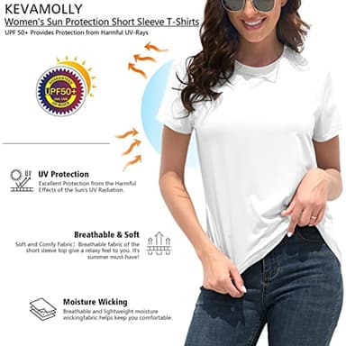 KevaMolly Basic White T Shirts for Women UPF 50+ Short Sleeve Casual Solid Summer Tops Trendy Solid Loose Fit Tshirt S - Image 3