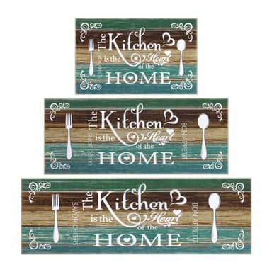 Vaukki Boho Kitchen Rug Sets 3 Pieces, Washable Kitchen Mats for Floor, Non Slip Soft Kitchen Area Rug Floor Mat for Kitchen, Laundry Room and Hallway (Teal, 20''x32''+20''x47''+20''x59'') - Image 9