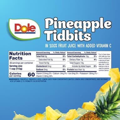 Dole Fruit Bowls Pineapple Tidbits in 100% Juice Snacks, 4oz 36 Total Cups, Gluten & Dairy Free, Bulk Lunch Snacks for Kids & Adults - Image 2