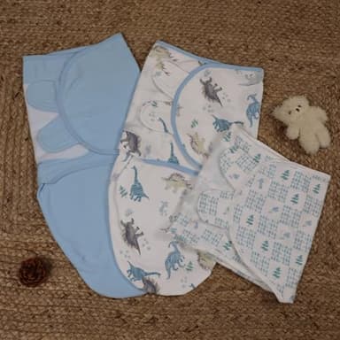 Baby Swaddle Sacks, 3-Pack Newborn Organic Cotton Swaddle Wrap, Adjustable Swaddling Blankets, Nursery Swaddling Essentials for Newborn 0-3 Months, Infant Shower Items Gift (Dinosaur & Forest) - Image 3