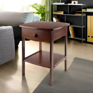Winsome 22 x 18 x 18-Inch Wood Curved End Table/Night Stand with One Drawer, Brown (94918) - Image 5