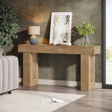 Tribesigns 63-Inch Long Console Table, Wooden Rectangular Sofa Table Behind The Couch, Farmhouse Entryway Table for Entrance, Hallway, Living Room (Natural) - Image 3