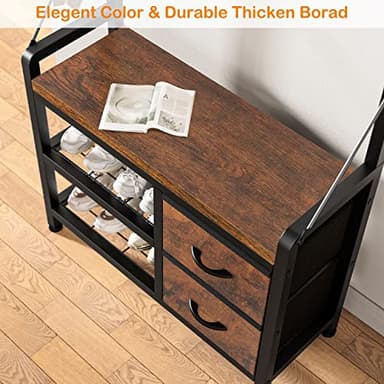 Lulive Hall Tree, 31.5” Entryway Bench with Coat Rack freestanding, 5 in 1 Intelligent Design Shoe Bench and Wall Rack 17 Hooks and Drawers (Rustic Brown) - Image 8