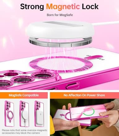 Meifigno Case Designed for Samsung Galaxy S25 Ultra 6.9 inch, [Compatible with MagSafe] [2X HD Screen Protectors] [Glitter Card & Wrist Strap] Full Lens Protection Case for Galaxy S25 Ultra, Hot Pink - Image 5