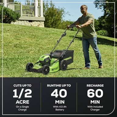 Greenworks 80V 21" Brushless Cordless (Push) Lawn Mower (75+ Compatible Tools), 4.0Ah Battery and 60 Minute Rapid Charger Included - Image 3