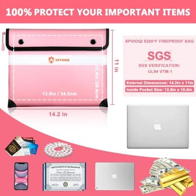 5200°F Fireproof Document Bag -Heat Insulated, Upgraded Water Fire Proof Pouch with Zipper, 9 Layers of Functional Materials, 14.2 X 11” Fire Proof Money Bag for Cash, Important Document and Valuables - Image 6