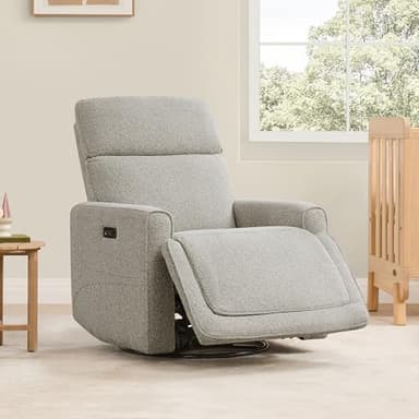 CHITA Electronic Power Recliner Chair Swivel Glider, FSC Certified Modern Nursery Rocking Chair with USB and Type-C Ports, Light Grey - Image 1