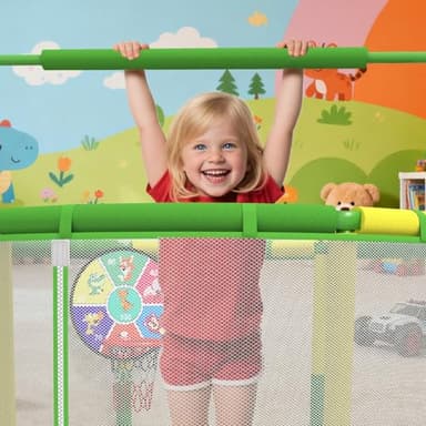 60" Trampoline for Kids, 5ft Toddler Mini 6-in-1 Trampoline Indoor Outdoor with Swing, Basketball Hoop, Dart Board, Rings, Christmas Toys Birthday Gifts for Girls Boys - Image 9