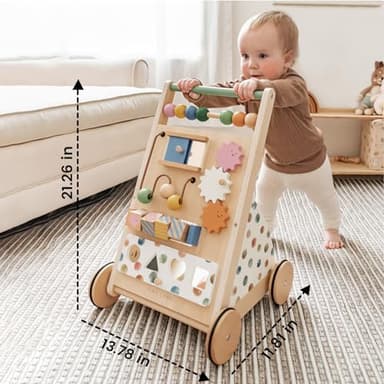 Tiny Land Wooden Baby Walker, Adjustable Speed Baby Push Walker for Boys and Girls, Montessori Activity Center Push Toy for Kids Development (Morandi) - Image 6