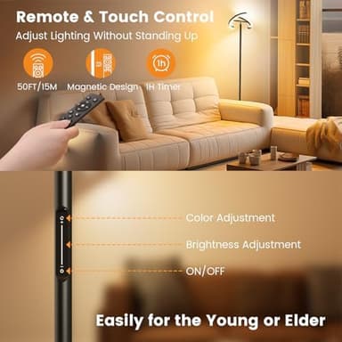 SIBRILLE LED Floor Lamp - Rotatable Standing Lamp with Touch & Remote Control, 3000-6000K, 22W Modern Floor Reading Light, Dimmable Corner Uplighter for Living Room Bedroom Office, Black - Image 5