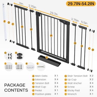 Cumbor 36" Extra Tall Baby Gate for Stairs, 29.7-54.2" Extra Wide Dog Gate for Doorways Hallways, Pressure Mounted Child Gate for Wide Opening, Auto Close Personal Safety for Babies and Pets, Black - Image 7
