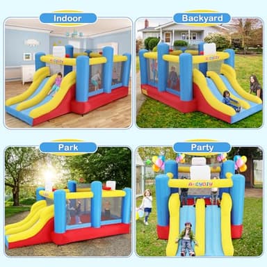 Big Bounce House for Kids 8-12 Girls/Boys Gifts, 15ft Ball Game Inflatables Bouncy House with Double Slide 3-12 Bouncy Castle with Blower, Jump House with Slide, Double Basketball Hoop - Image 4