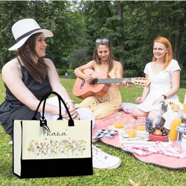 JRHung Nana Gifts Canvas Cotton Tote Bag Ideas First Time for Women Gramma Birthday Christmas Flower Reusable Beach Bag Shopping Bags - Image 3