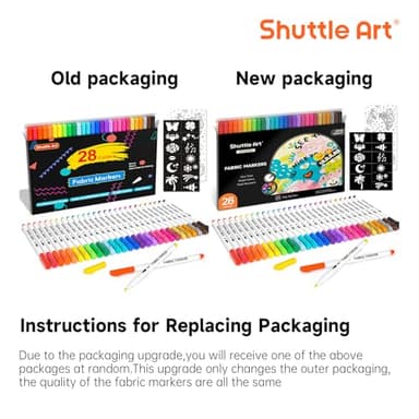 Shuttle Art 28 Colors Fabric Markers, Shirt Permanent Markers for Clothes Sneakers Jeans with 11 Stencils 1 Fabric Sheet, Fabric Pens for Kids Adult Painting Writing - Image 8