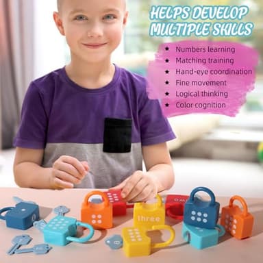 Dinhon Kids Learning Locks with Keys Numbers Matching & Counting Montessori Educational Toys for Ages 3 yrs+ Boys and Girls Preschool Games Gifts - Image 5