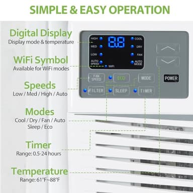 WiFi Enabled 12,000 BTU Window Air Conditioner, Smart Window AC Unit with Remote, Energy Saving, Easy Install Kit, Cools up to 550 Square Feet - Image 3