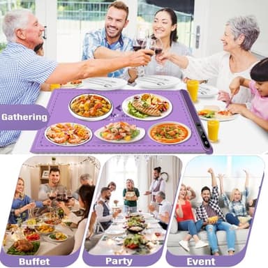 Electric Food Warming Mat Heating：Flameless Silicone Countertop Warmer Tray with 6 Temps 24x16 Inch - Portable Foldable Heat Pad Keep Food Warm for Dinner Serving and Buffet Party - (Lilac) - Image 5