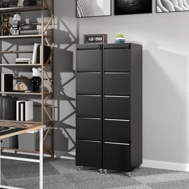 EKJ 5 Drawer Rolling File Cabinet with Lock, Metal Filing Cabinets on Wheels, Vertical Steel Office Drawers Storage for Hanging Legal/Letter Folders, Require Assembly (Black) - Image 2