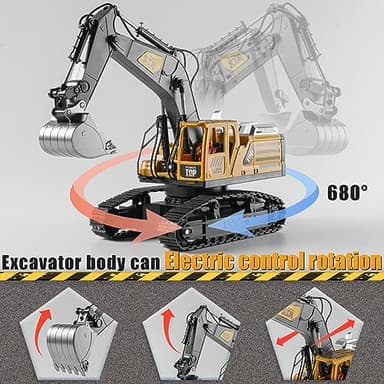 KASQERT Remote Control Excavator Toys for Boys,14 Channel 1:14 RC Digger Construction Toys Tractor,Simulated Smoke, Sound, Lighting, Metal Digging Head, for Boys 6 7 8 9 10 11 12 - Image 6