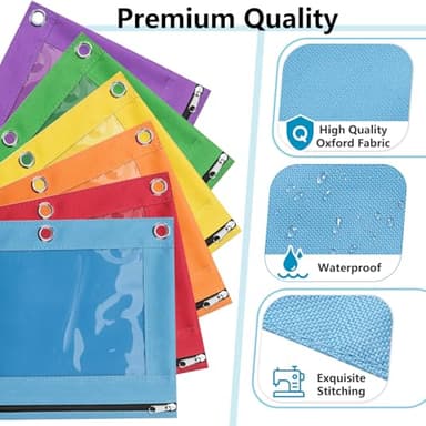 Forvencer 6Pack Pencil Pouches for 3 Ring Binder, Smooth Zipper 3 Ring Binder Pencil Pouch, Multi-Color Pencil Case for Binder, Clear Top Binder Pencil Pouch, Pencil Bag with 3 Re-enforced Grommets - Image 3