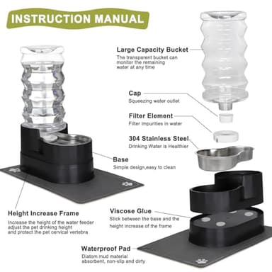 RIZZARI Large Water Dispenser for Dogs: 8L Gravity Black Automatic Stainless Steel Waterer - 100% BPA Free - Raised Pet Feeder for 20-42 LB Senior Dogs with Joint Pain in Bedroom Garden - Image 3