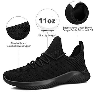 Feethit Womens Slip On Walking Shoes Non Slip Running Shoes Breathable Workout Shoes Lightweight Gym Sneakers All Black Size 7.5 - Image 2