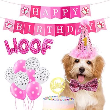 AROIC Dog Birthday Bandana Set, Pet Party Decorations Kit with 2 Bandanas, Fun Pet Birthday Party Decorations for Small Medium Dogs Pets, Cute Puppy Celebration Outfit with Hat, Bow Tie & Balloons - Image 8