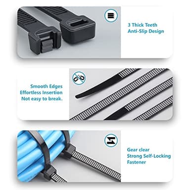 Zip Ties Assorted Sizes(4”+6”+8”+12”), 400 Pack, Black Cable Ties, UV Resistant Wire Ties by ANOSON - Image 4