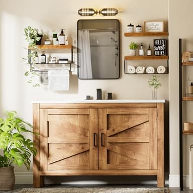 KLUVIS Bathroom Floating Shelves Over Toilet - Shelf Above Toilet Storage Small Farmhouse Decor Shelves (15.7 inch, Set of 3, Rustic Brown) - Image 5