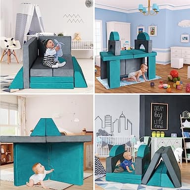 RELIANCER Modular Kids Play Set - 8PCS Foam Couches for Playroom, Toddler to Teen Sectional Sofa, Childrens Nugget Couch, Playhouse Fort Set - Image 9