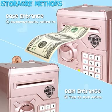 Yoego Kids Money Bank, Electronic Piggy Banks, Great Gift Toy for Kids Children, Auto Scroll Paper Money Saving Box Password Coin Bank,Perfect Toy Gifts for Boys Girls (Rose Gold) - Image 4