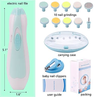 Baby Nail Trimmer Electric Nail File Baby Nail Clippers, Safe Nail Filer Grinder Kit for Newborn Infant Toddler Kids or Adults Toes Fingernails Care Trim Polish, with Led Light and 10 Grinding Heads - Image 8