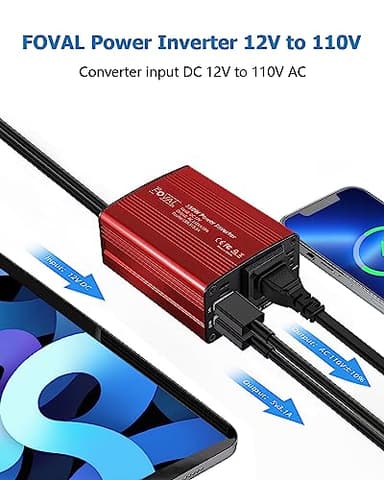 FOVAL 150W Car Power Inverter 12V DC to 110V AC Converter Vehicle Adapter Plug Outlet with 3.1A Dual USB Car Charger for Laptop Computer (Classic Red) - Image 2