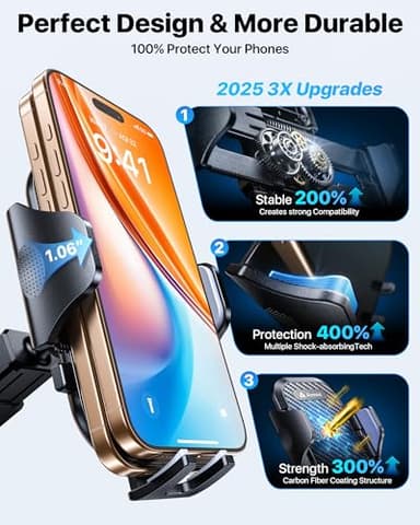 andobil Car Phone Holder Mount (Bumpy Roads Friendly) Military-Grade Phone Holders for Your Car Dashboard Windshield Air Vent Cell Phone Car Mount for iPhone 16 Pro Max 15 14 13, Samsung Silver - Image 8